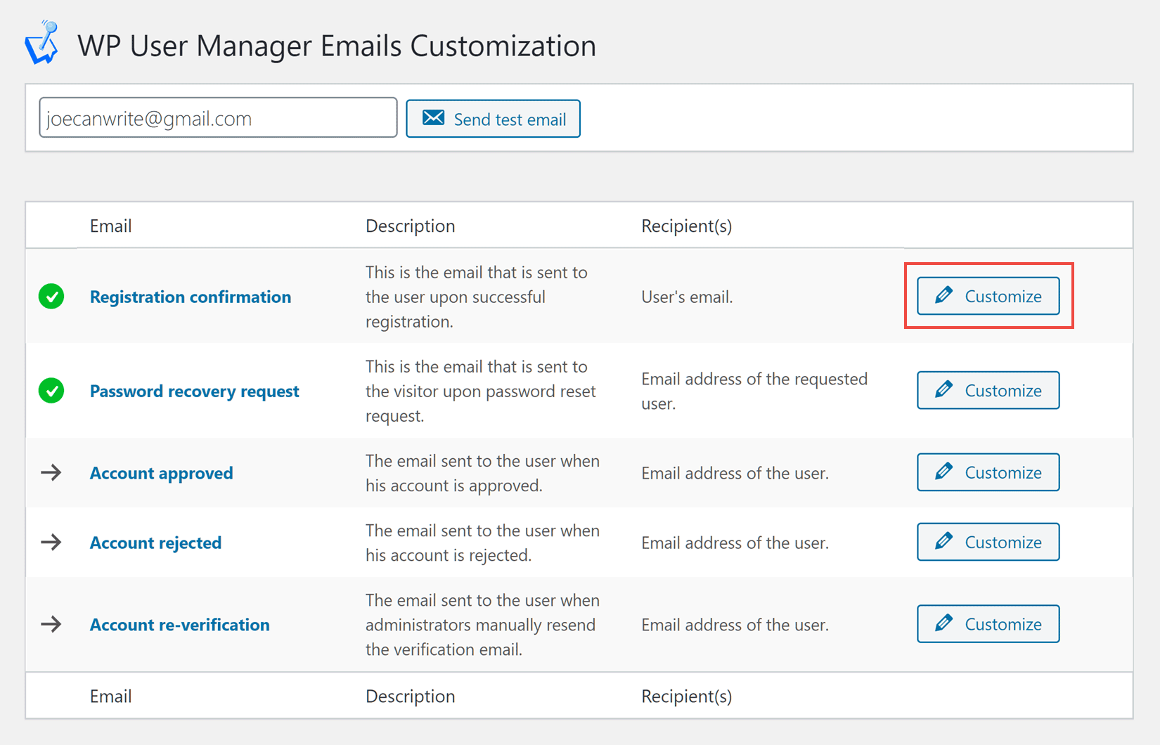 WP User Manager Email Templates
