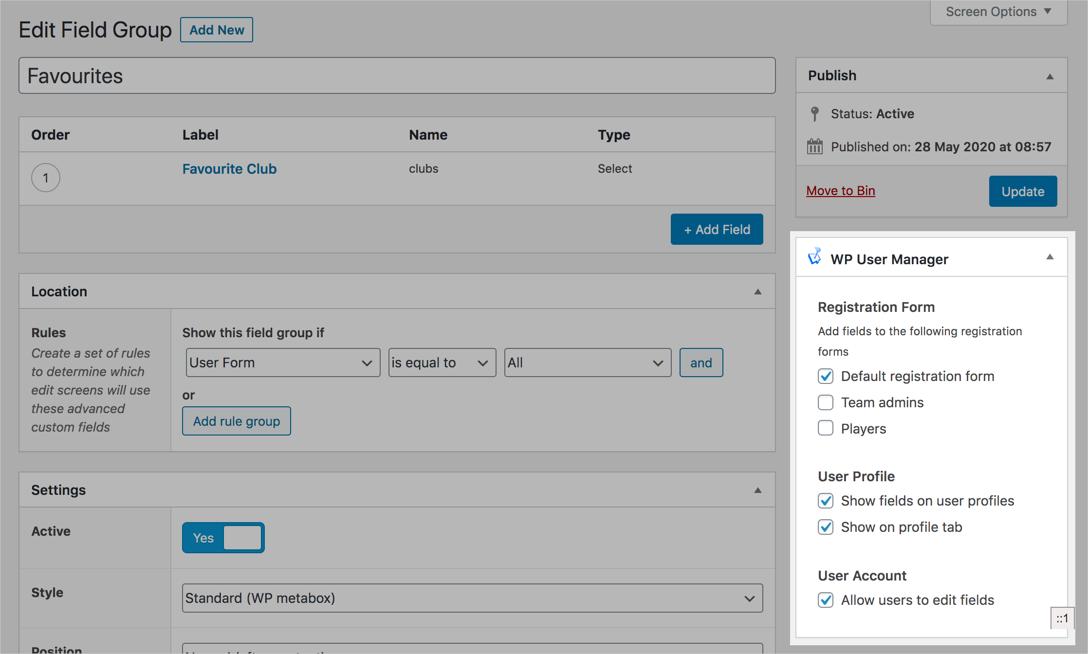 Advanced Custom Fields screenshot