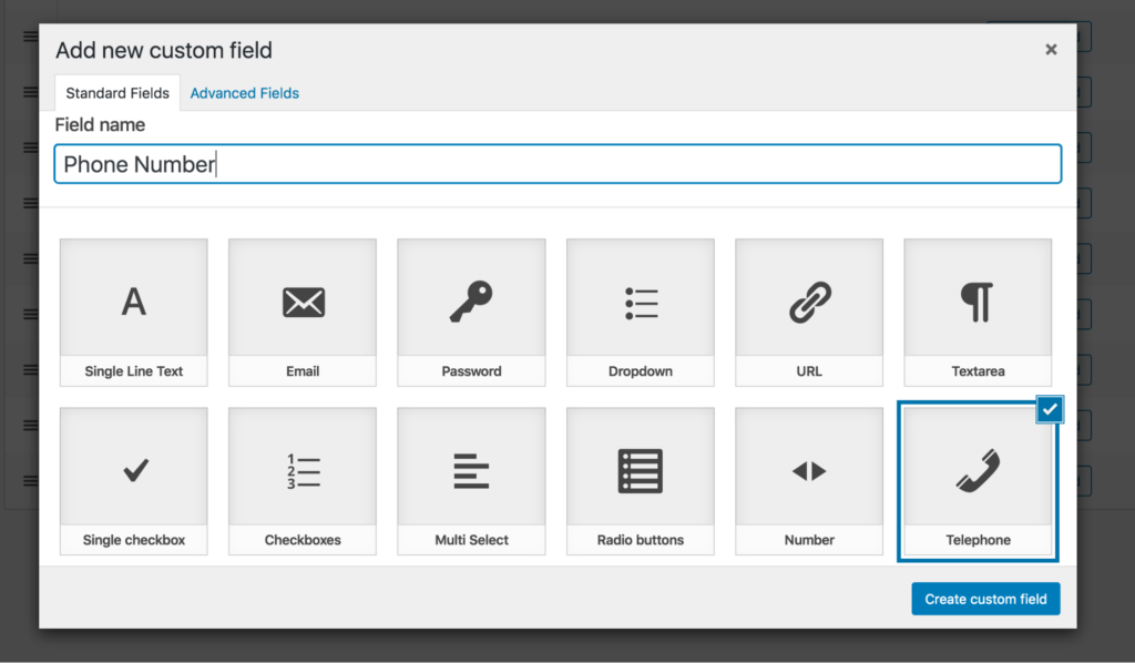 Add telephone custom field