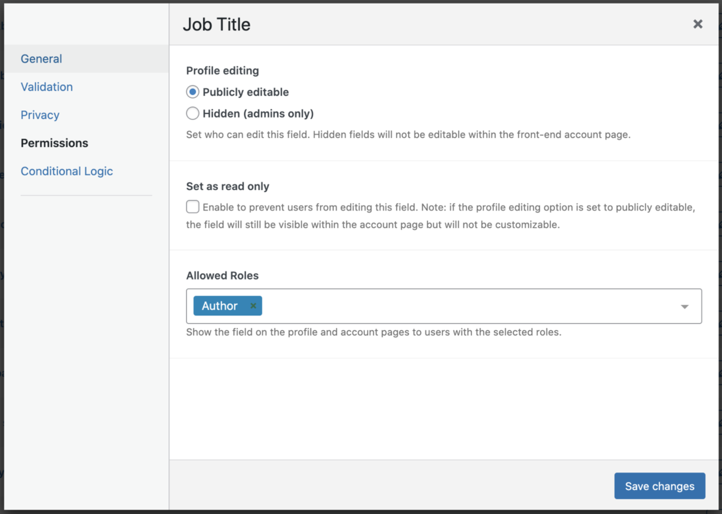 Setting a role specific permission for a custom field