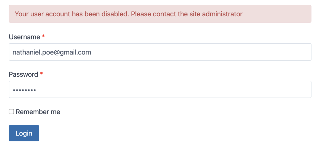 Login prevented for disabled users