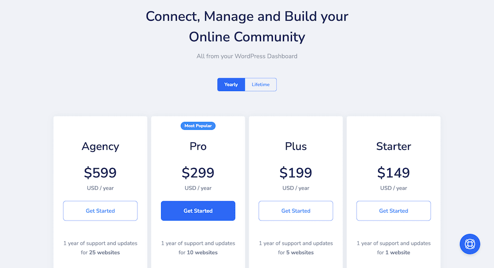 The WP User Manager pricing page.