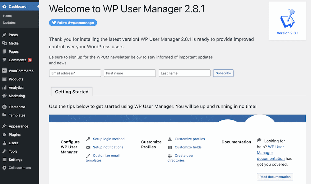 The WP User Manager dashboard.