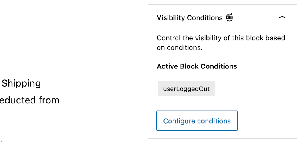 A tag within the WordPress Block Editor showing the set condition rule.