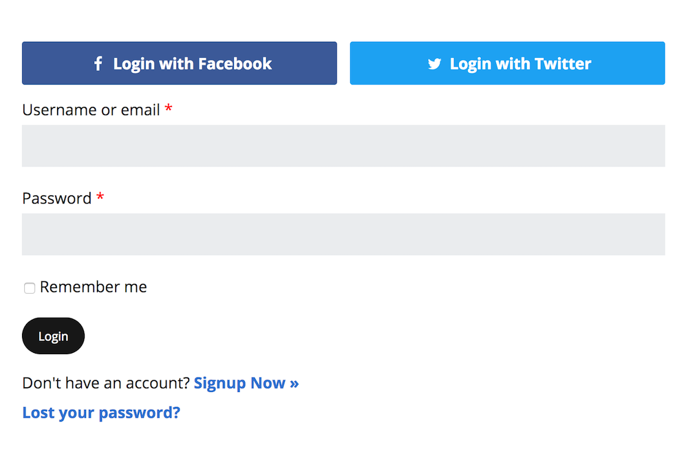 A social login form using WP User Manager.