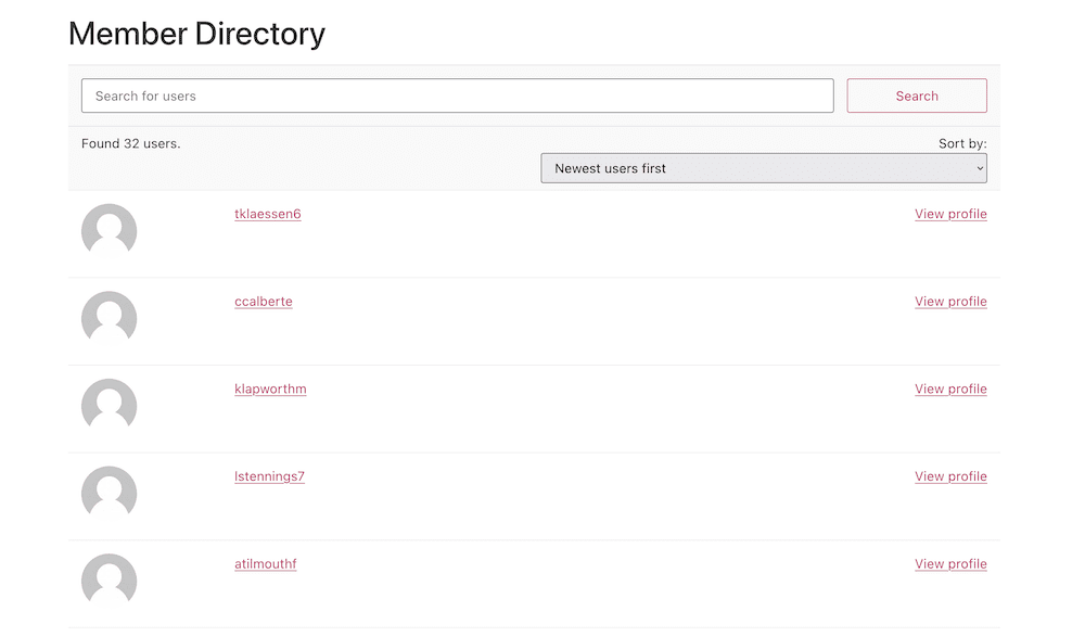 Displaying a user directory on the front end of a website.