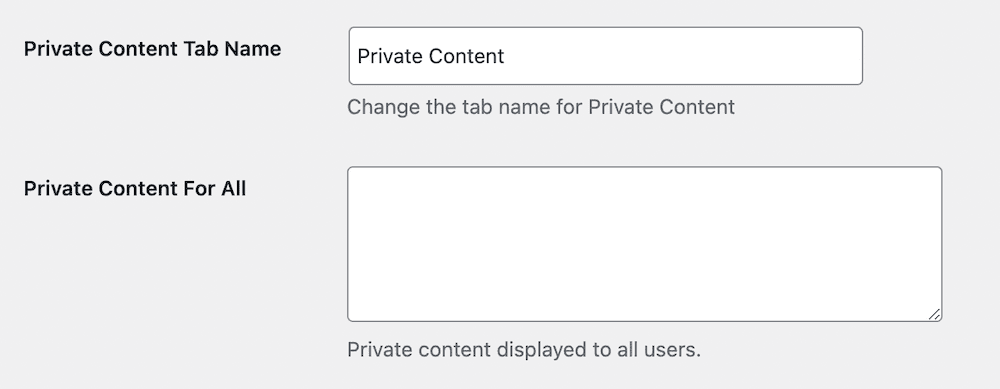 The private content fields within WordPress.