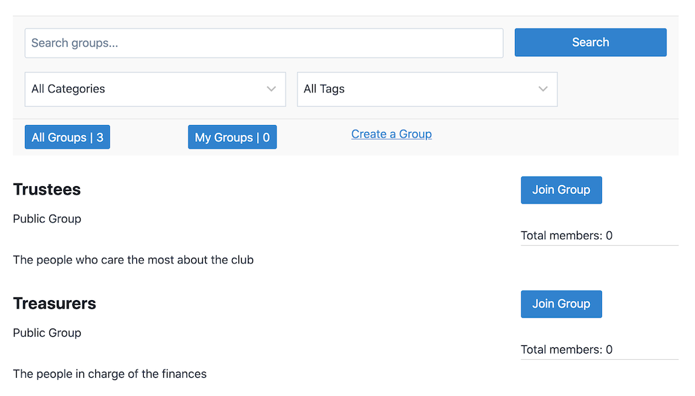 The Groups add-on options for WP User Manager.