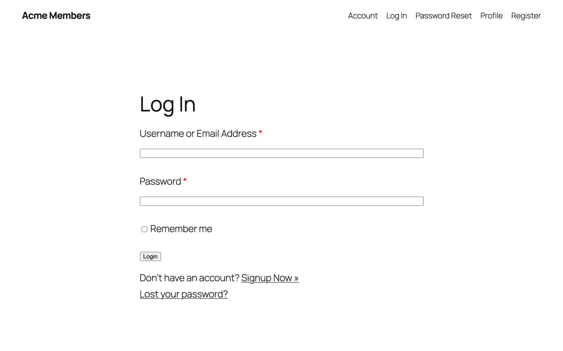 The login form on Twenty Twenty-Five with no extra styling