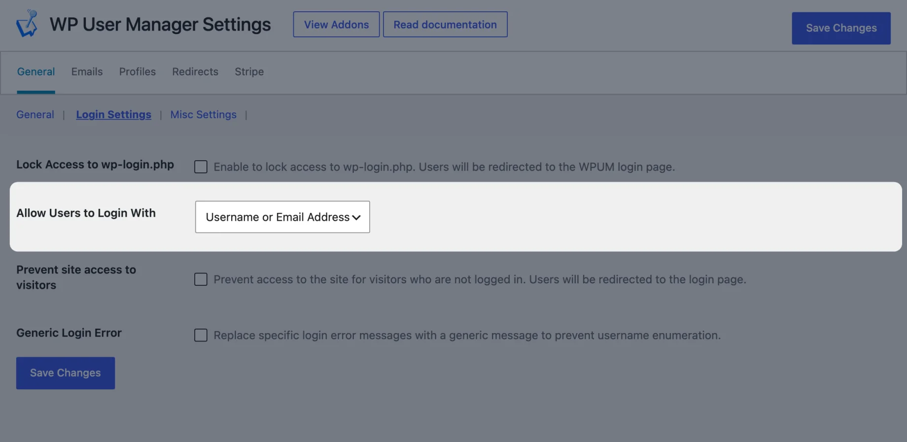 The Allow Users to Login With setting