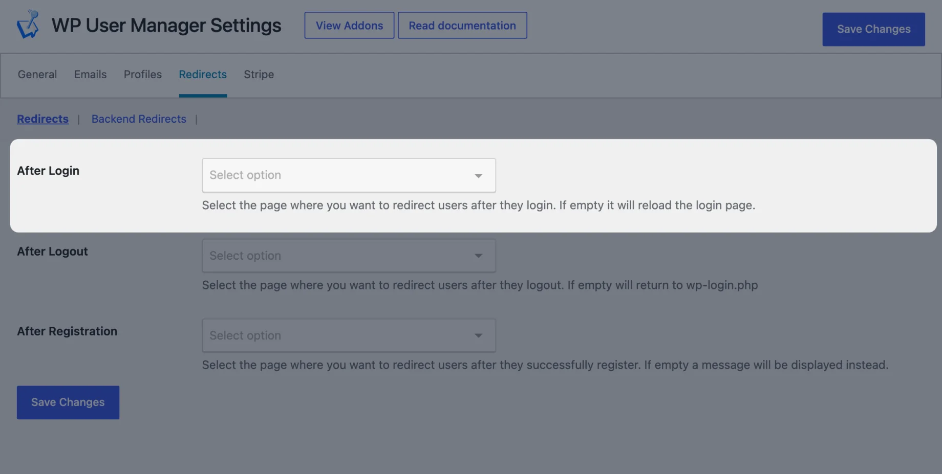 The After Login and After Logout redirects