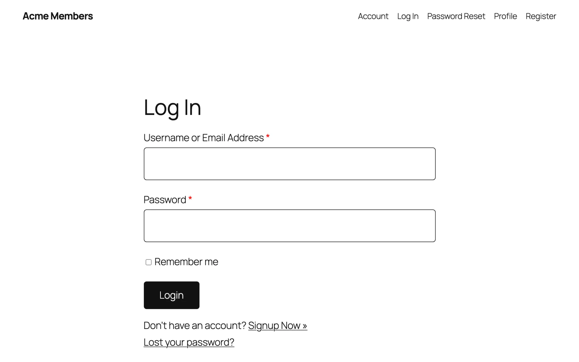 The same login form with the CSS added