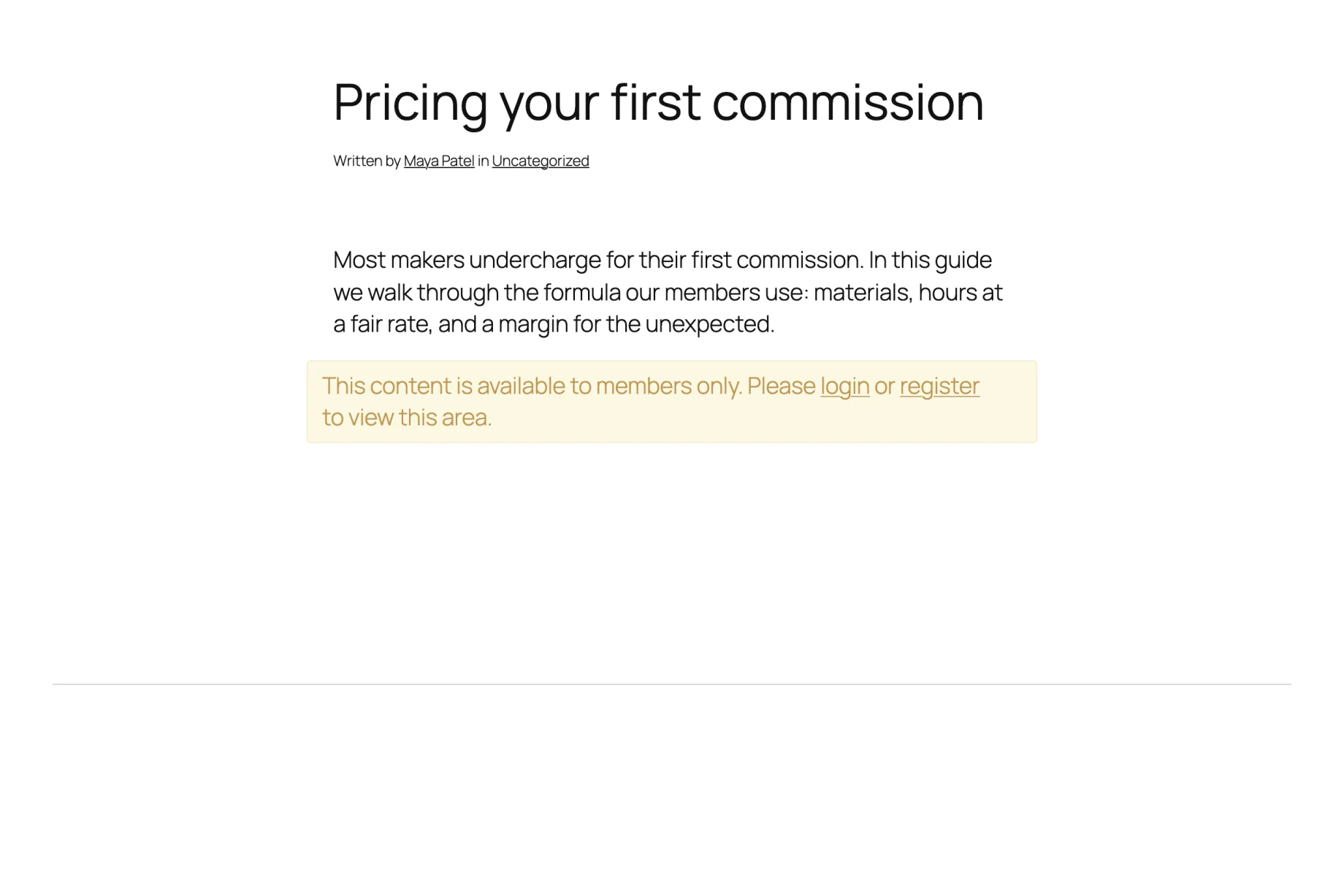 A post with a public introduction and the rest gated behind a members only message