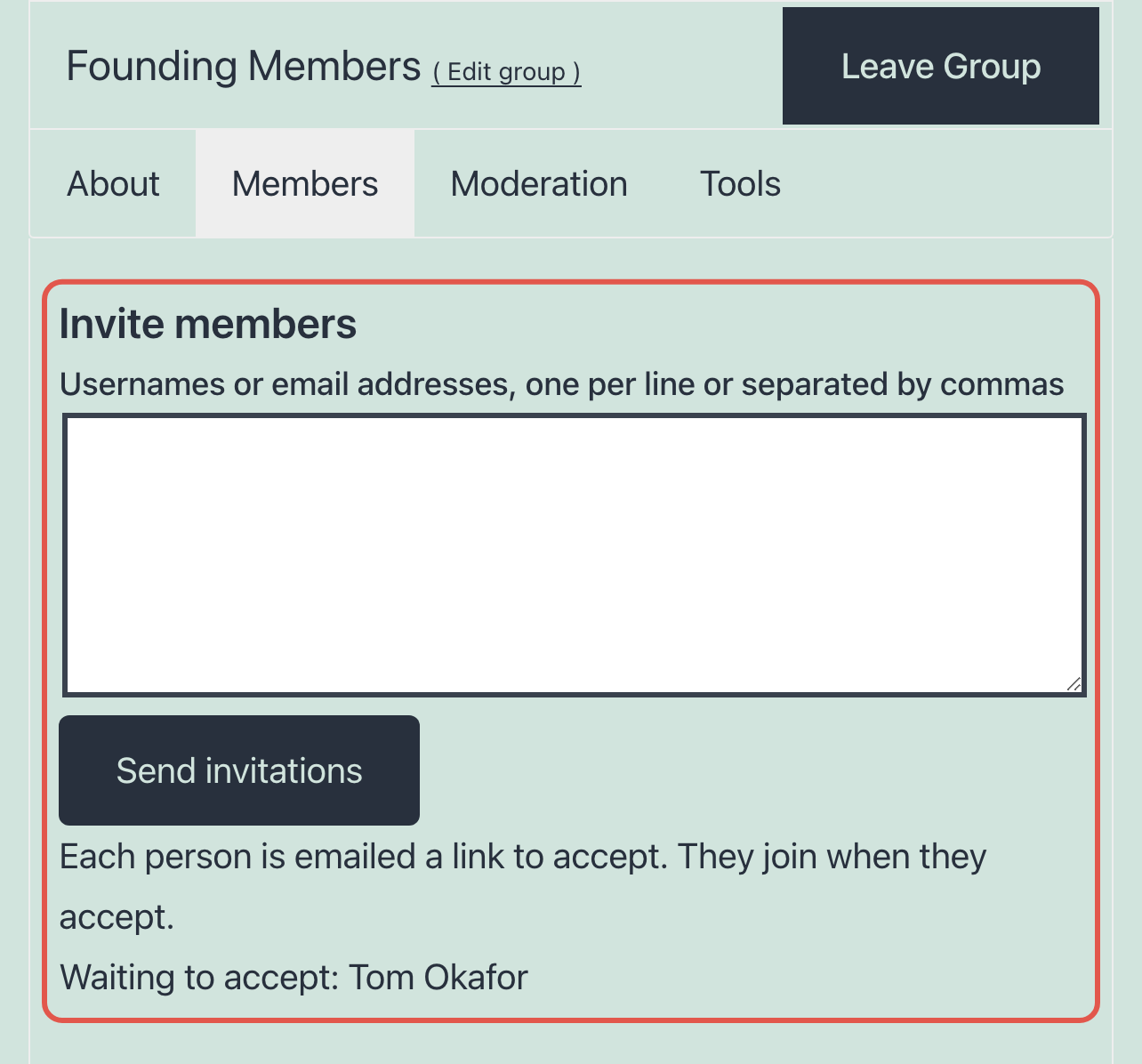 Invitations screenshot