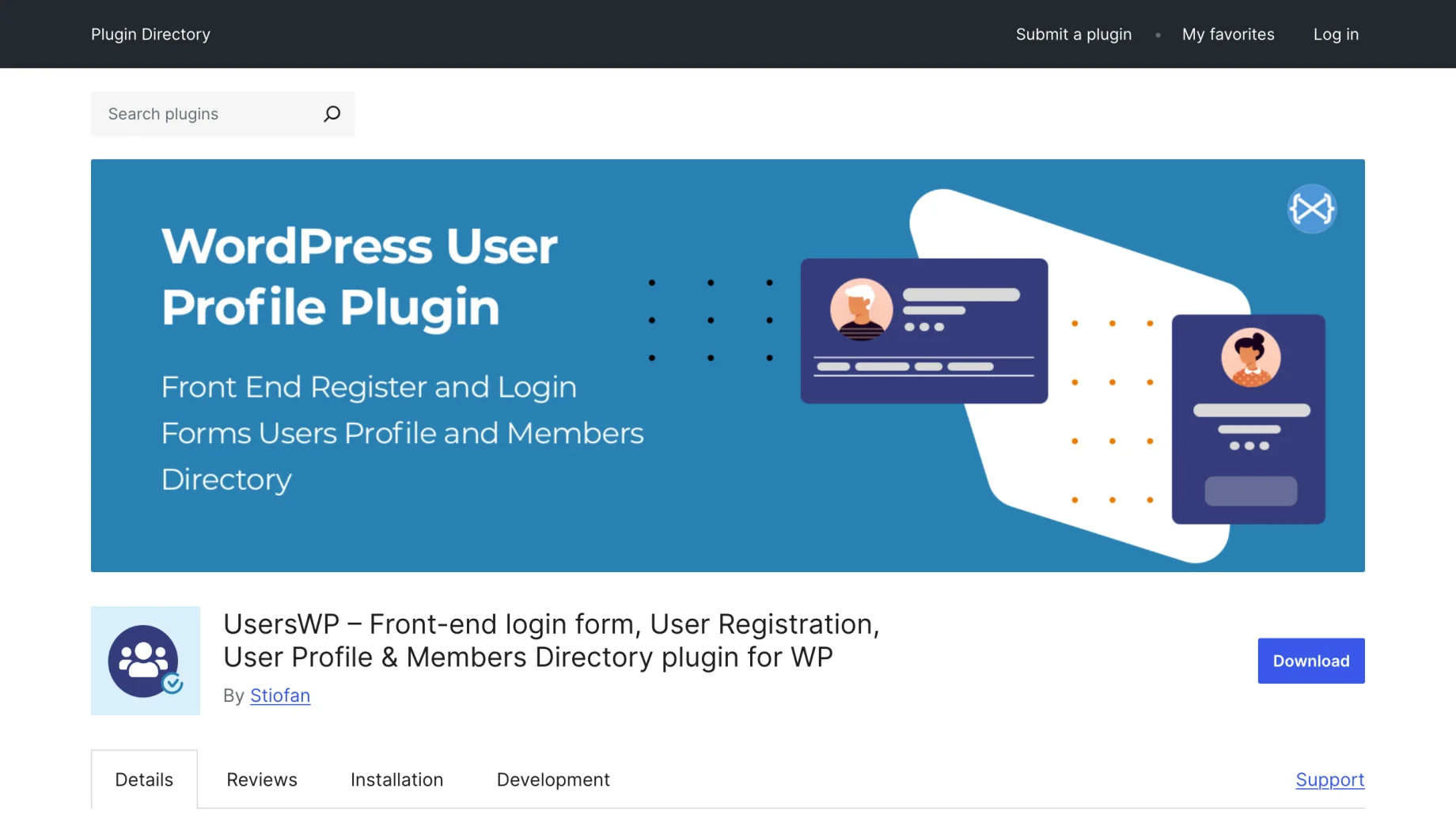 UsersWP on the WordPress plugin directory