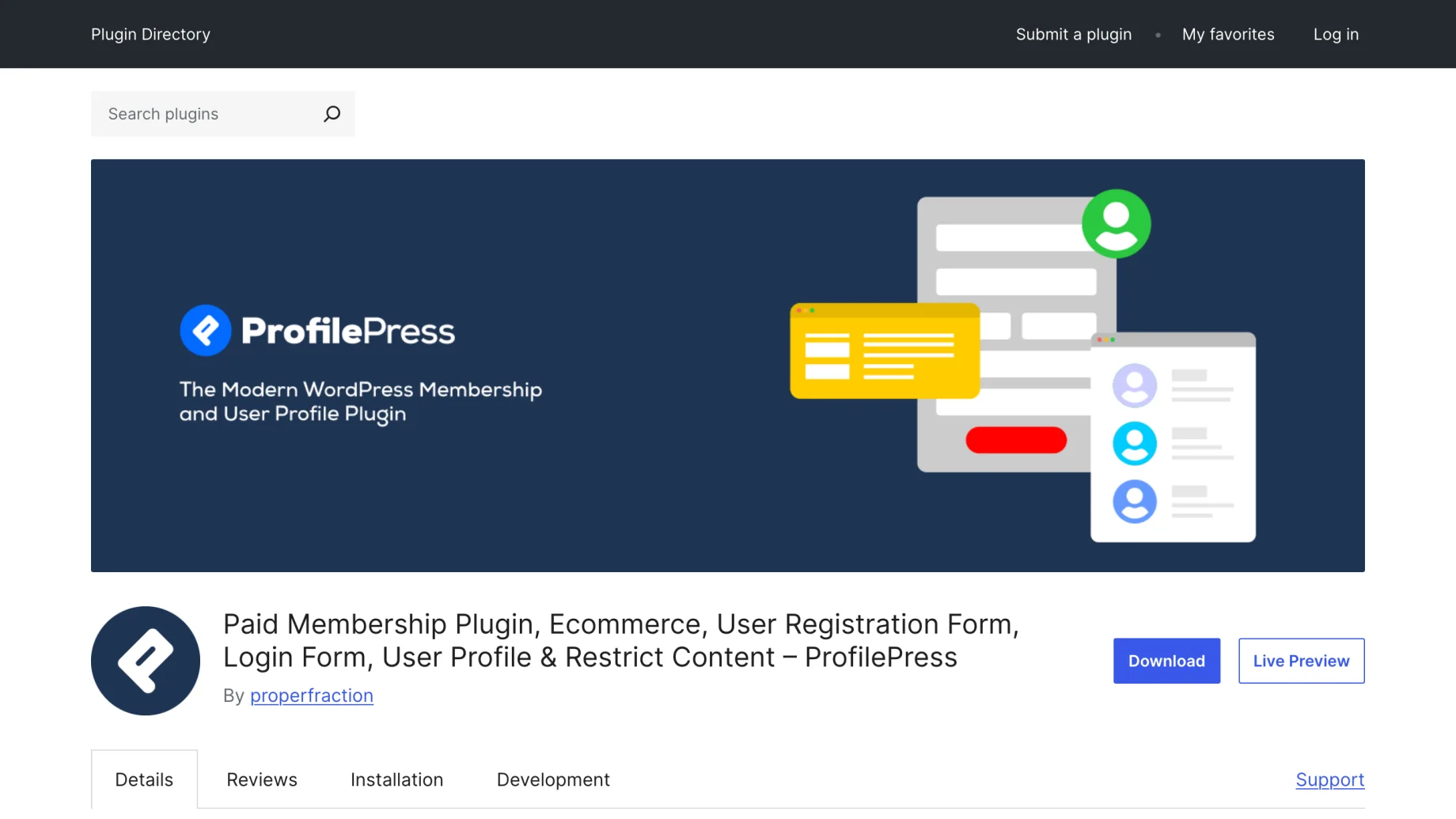 ProfilePress on the WordPress plugin directory