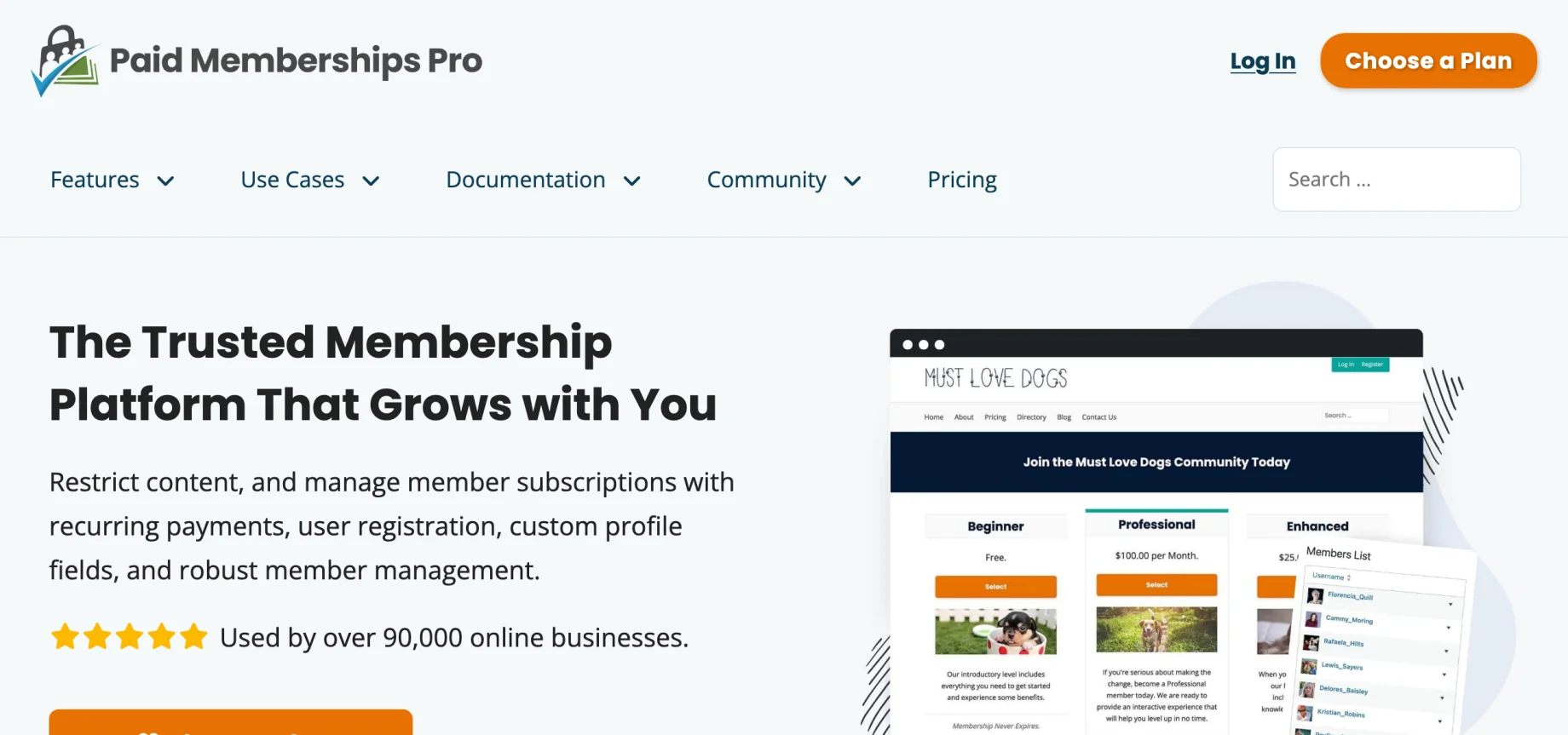 The Paid Memberships Pro homepage