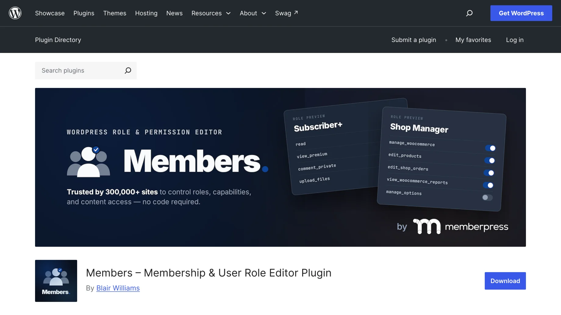 Members on the WordPress plugin directory
