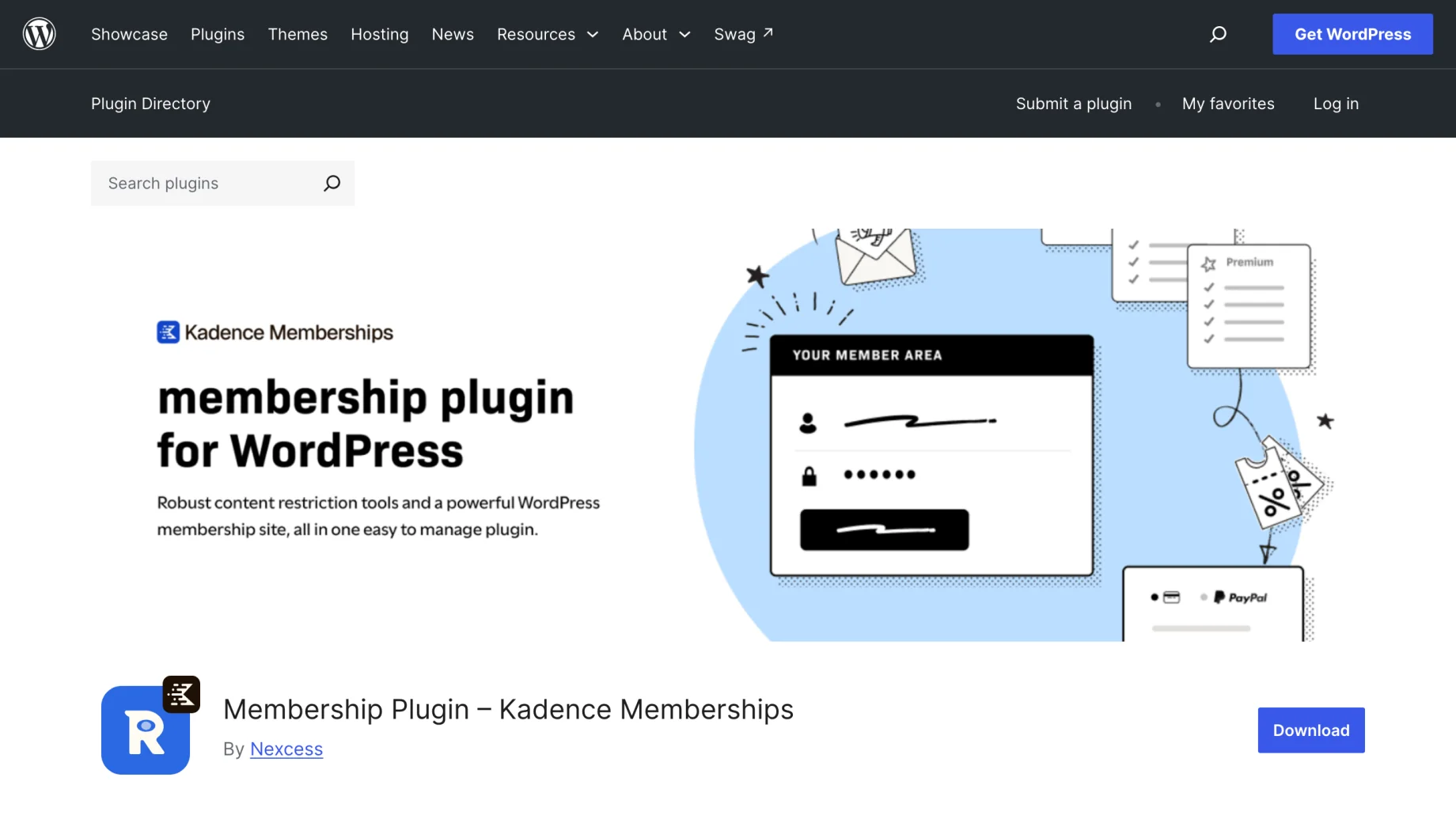Kadence Memberships on the WordPress plugin directory