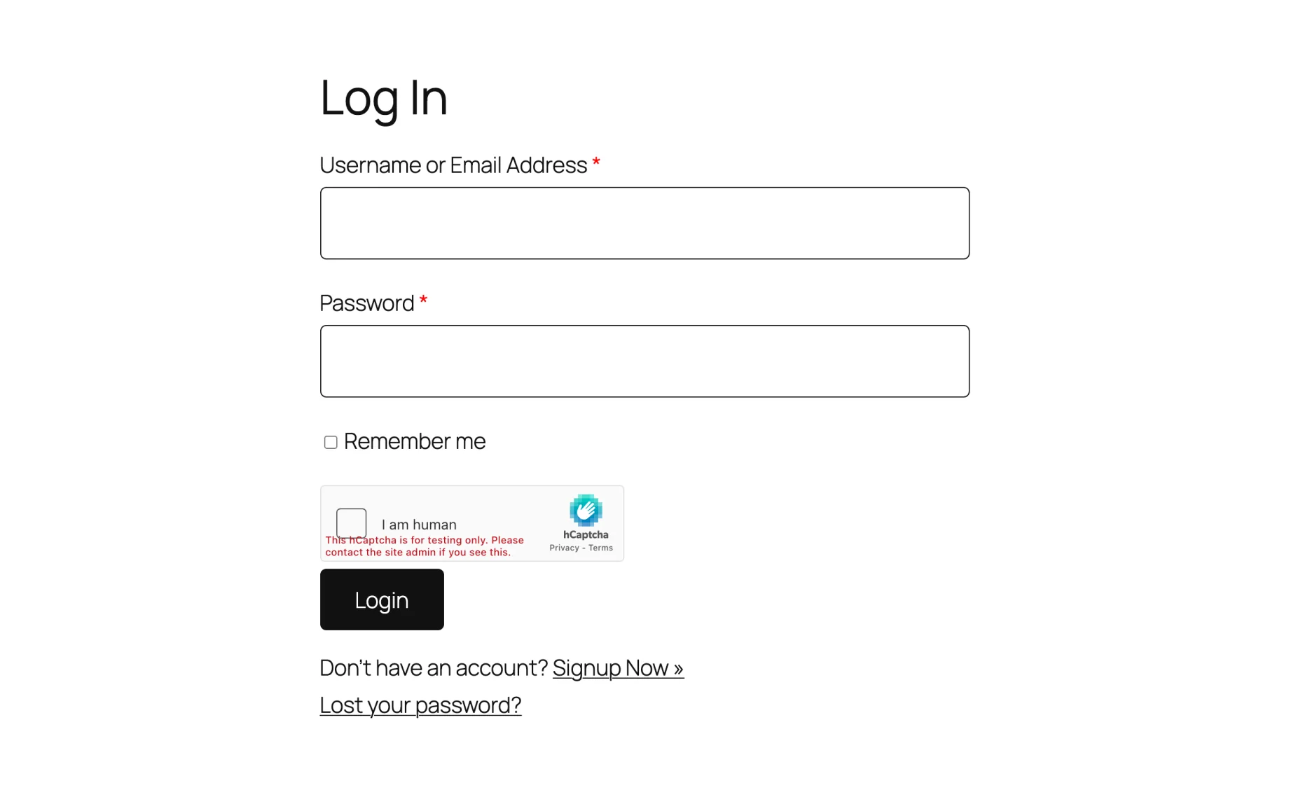 The WP User Manager login form with the hCaptcha "I am human" checkbox
